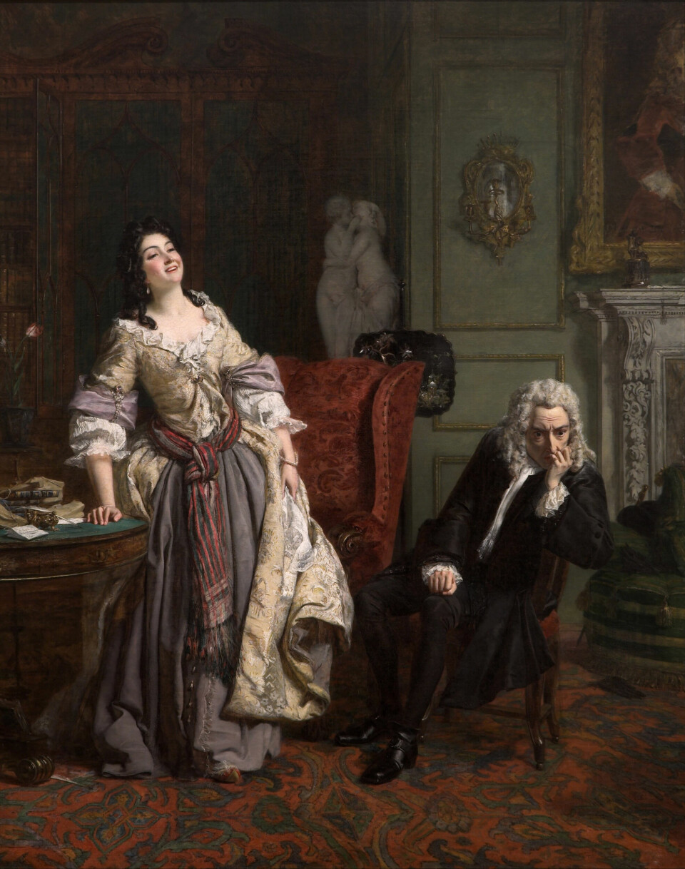 Typisk: Dette maleriet av William Frith fra 1852 har tittelen «Pope Makes Love To Lady Mary Wortley Montagu». Ifølge redaktørene av en ny bok om kvinnelige satirikere fra 1700-tallet var dette maleriet skyldig i å redusere det som hadde vært en litterær debatt til en morsom liten historie om en poet som får sine romantiske tilnærminger avvist.