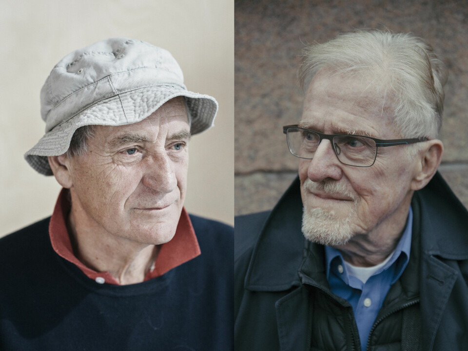 Som en kompleks og motsetningsfull blanding av «styringsteknokrat» og «handlingsideolog» fremstår Gudmund Hernes (til høyre) som en levende inkarnasjon av de konfliktlinjene Rune Slagstad har synliggjort i sine arbeider. Talende nok har da også Slagstads portrett av ham fått tittelen «Yndlingsfienden». Slagstad og Hernes