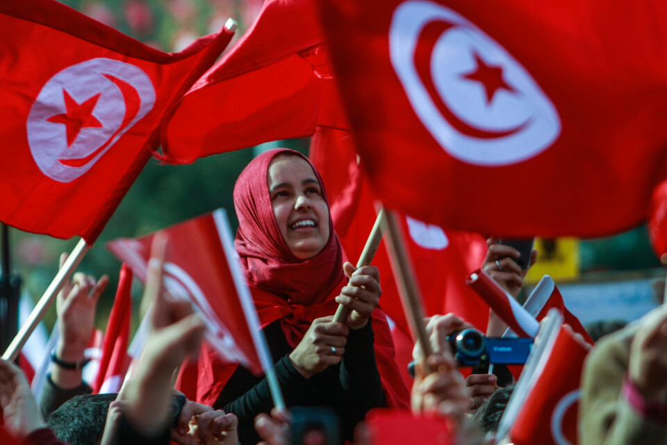 Grunnlovsfeiring i Tunis, 8. februar 2014. Den tunisiske kvartetten har mye av æren for at grunnlovsforhandlingene kom i havn. Foto: Amine Landoulsi/Anadolu Agency/Getty Images