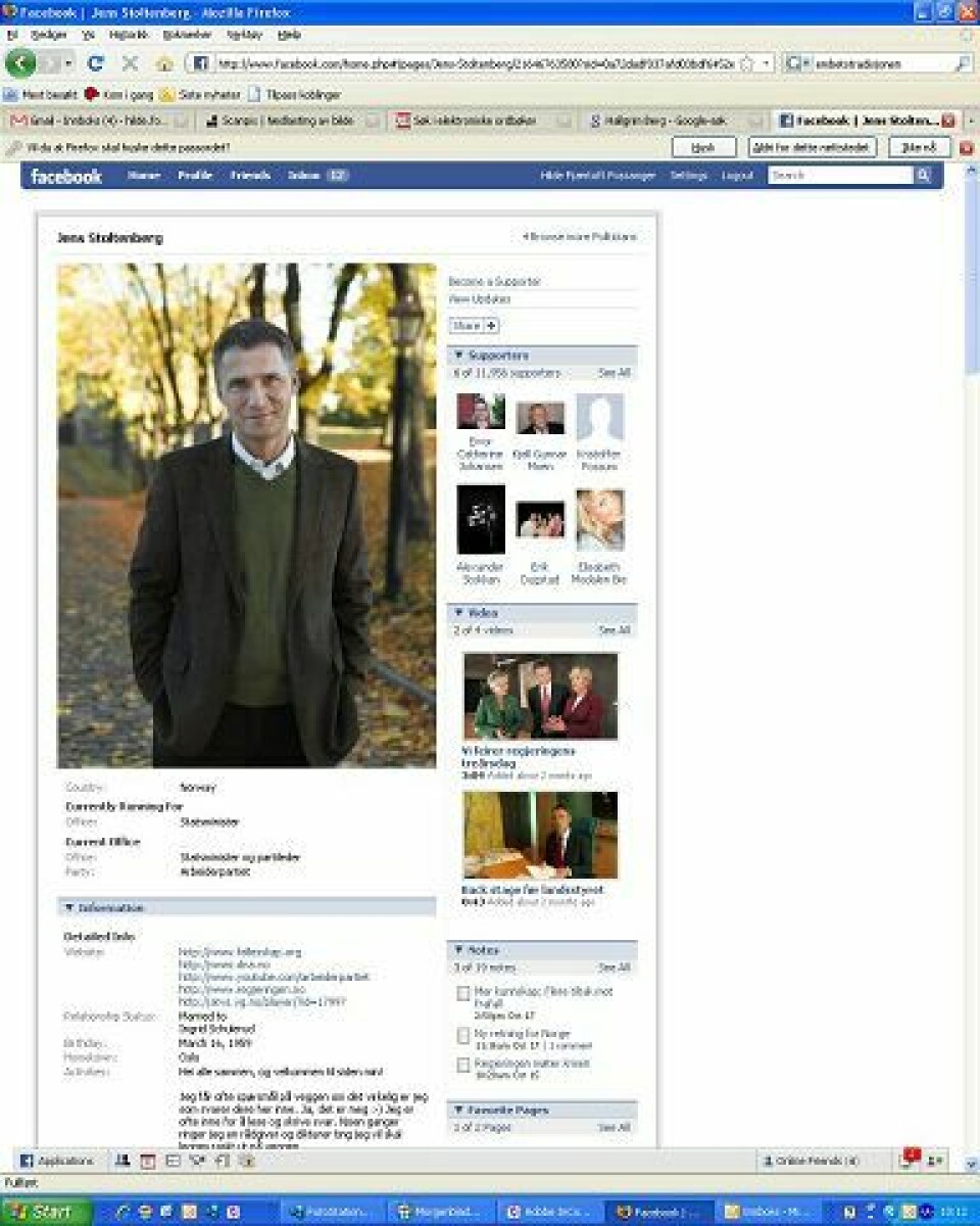 Intiminformasjon: Nordmenn er blant de ivrigste nettsamfunnsbrukerne i verden. Derfor bør flere politikere delta i nettsamfunn, mener Petter Bae Brandtzæg. Jens Stoltenberg har allerede gjort som Barack Obama, og opprettet egen profil på Facebook.