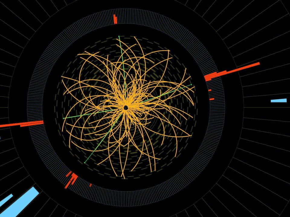 Hånden som rører vuggen: Den siste puslespillbrikken i Standardmodellen er samtidig den første brikken til et helt nytt puslespill. Dette fotoet viser en protonkollisjon i Cern-laboratoriet i 2011. Foto: Cern/Scanpix