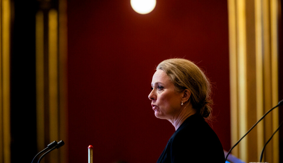 Arbeids- og sosialminister Anniken Hauglie (H) møtte tirsdag i Stortinget for å redegjøre for trygdeskandalen som har sendt uskyldige i fengsel. Foto: Stian Lysberg Solum / NTB scanpix