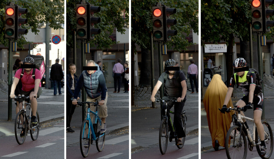 Råsyklister: Morgenbladets fotoreportasje fra 2016 viste en ukultur blant syklister i Stenersgata i Oslo. Her sykles det på rødt non stop. Arkivfoto: Christian Belgaux