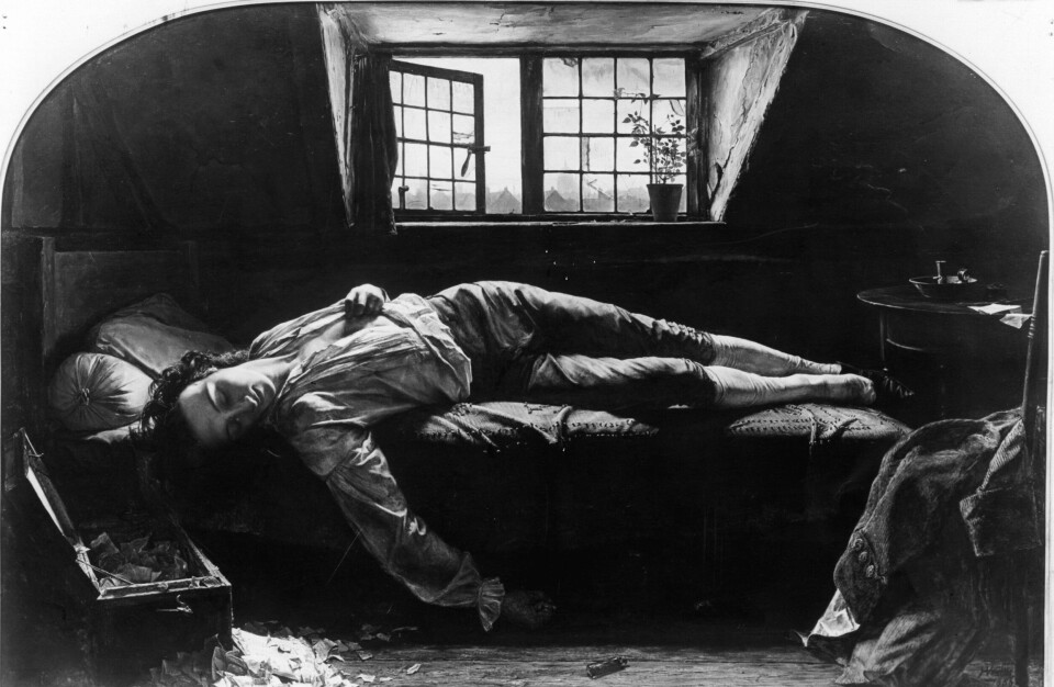 Maleriet «The Death of Chatterton» av Henry Wallis, 1856. Foto:Hulton Archive/Getty Images
