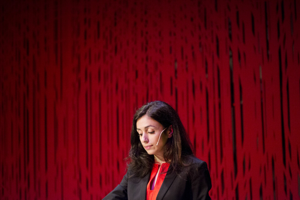 Klassebereist: Hadia Tajik trakk frem sin egen innvandringsbakgrunn i partilederforedraget på Litteraturhuset. Foto: Ellen Lande Gossner