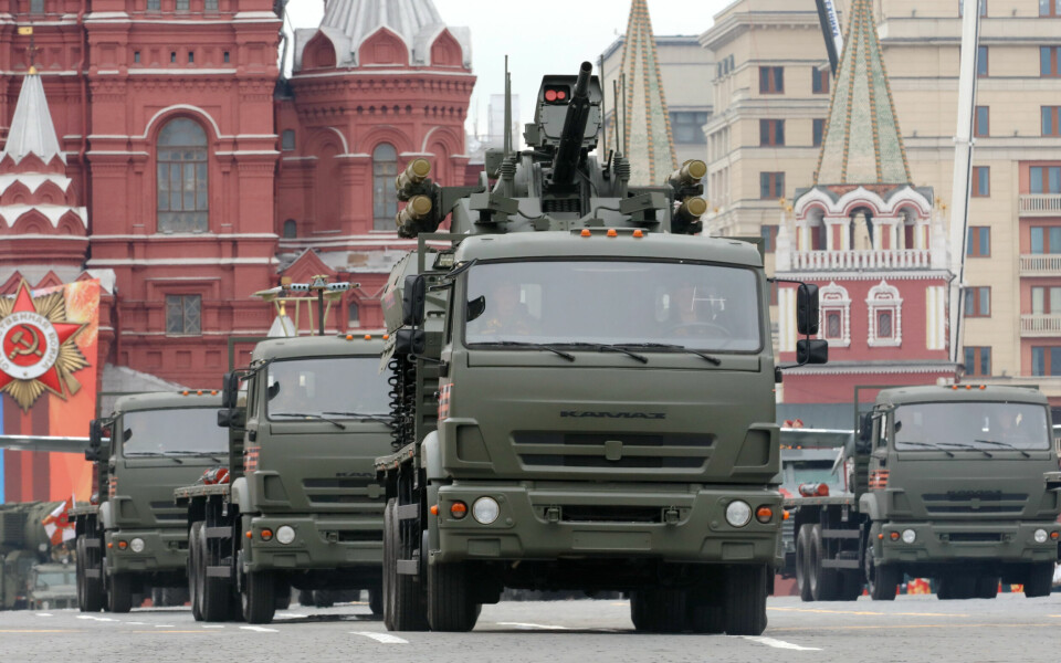 En Uran-9 militær robot vises frem under en militærparade i Moskva. Foto: Wang Xiujun / China News Service / VCG / Getty Images