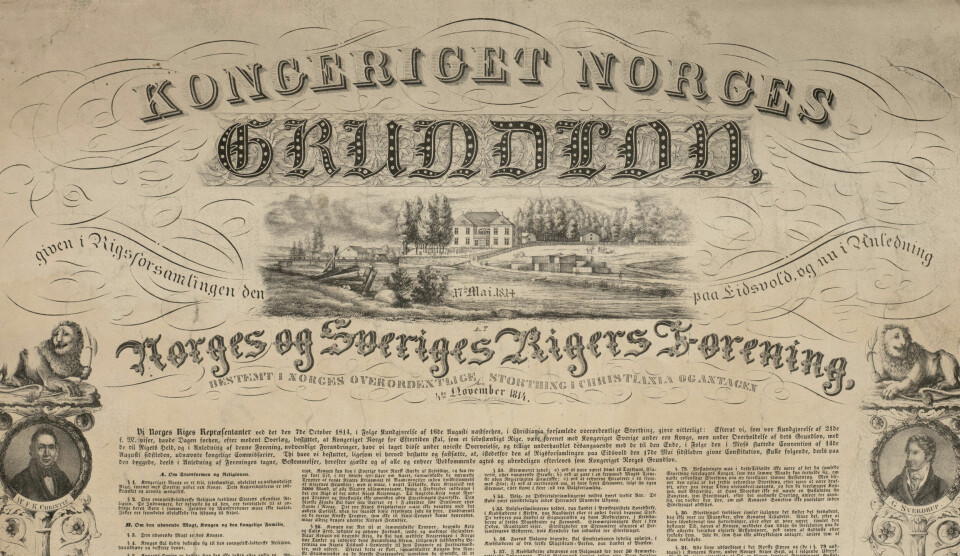 Kongeriget Norges Grundlov, 1814. Plakat utgitt 1836. Foto: Nasjonalbiblioteket