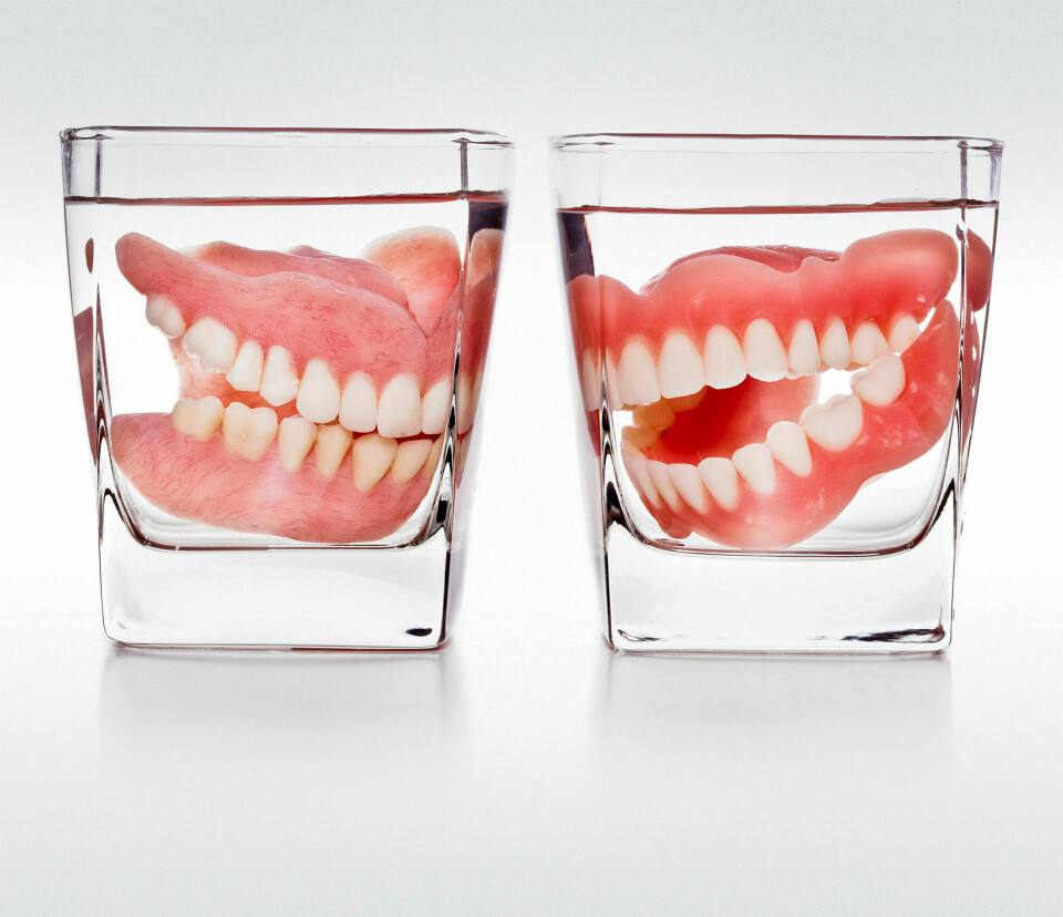 till death do us apart - a couple of fake dentures appears to be spending sometime in a glass of water while their owners may be sleeping. THEPALMER