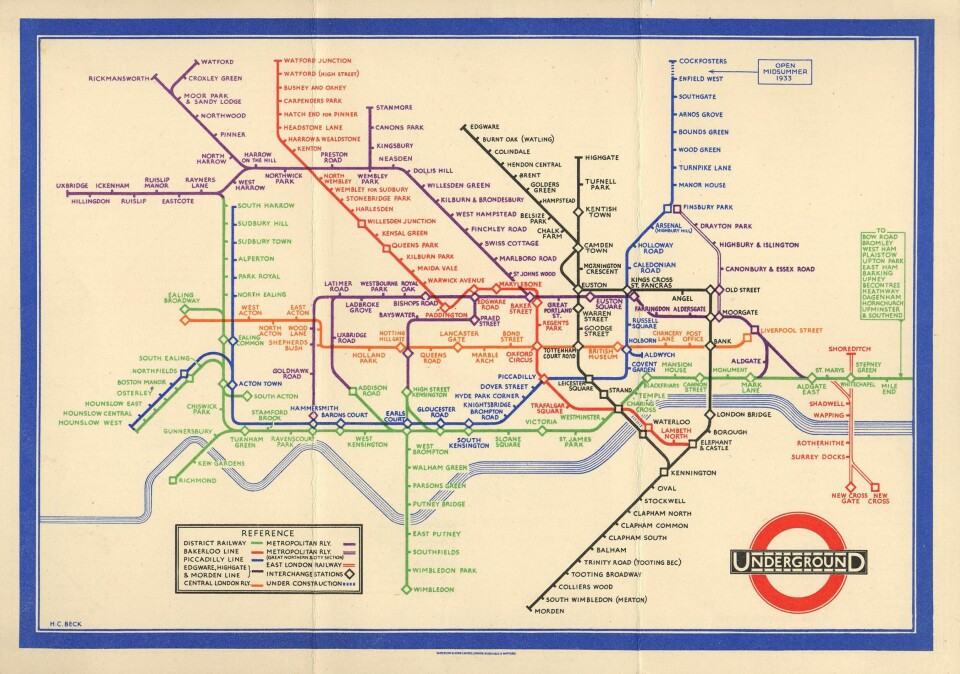 Ikonisk: Londons T-banekart har ikke endret seg mye siden denne førsteutgaven fra 1933.