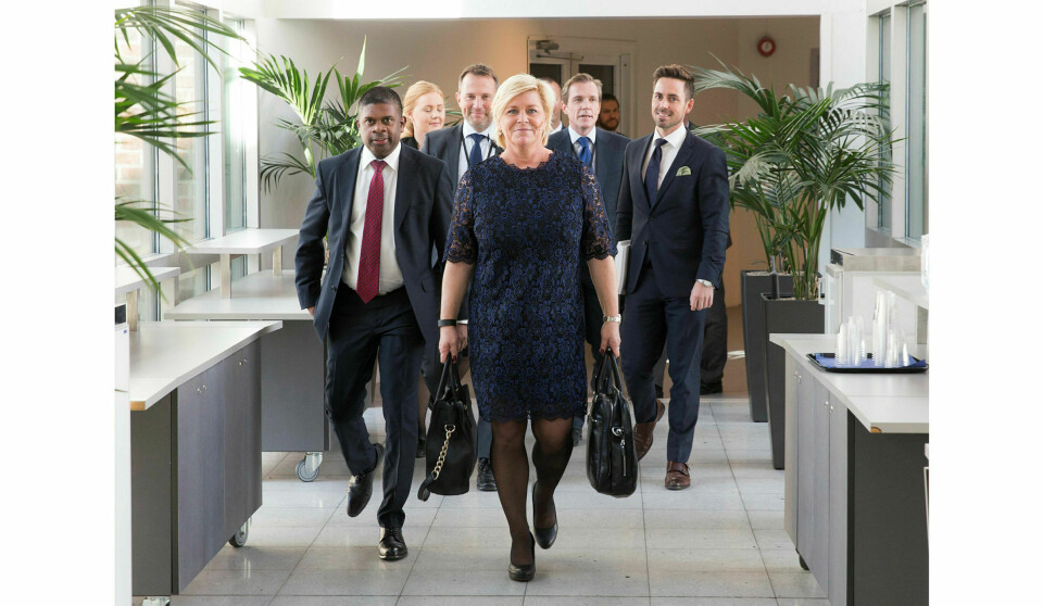 Om finansminister Siv Jensen sitter ut stortingsperioden, blir hun den nest lengst sittende ministeren med ansvar for det økonomiske, bak Sigbjørn Johnsen (ikke avbildet). Foto: Berit Roald, NTB scanpix