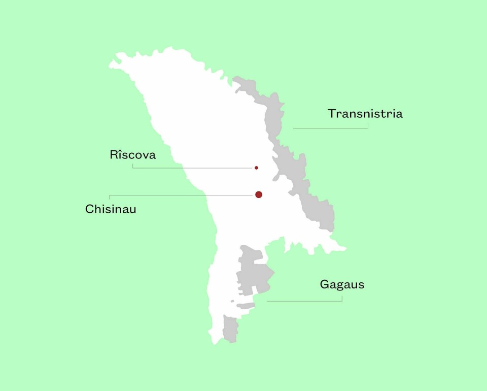 Moldova er preget av interne splittelser. Transnistria har i realiteten vært uavhengig siden 1990, mens Gagaus-regionen er påvirket av både Russland og Tyrkia. Grafikk: Brand Barstein