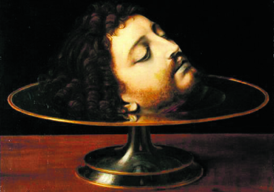 Hode på et fat: Fra omslaget til Julia Kristevas Fremmede for oss selv, Andrea Solarios Døperen Johannes hode fra 1507.