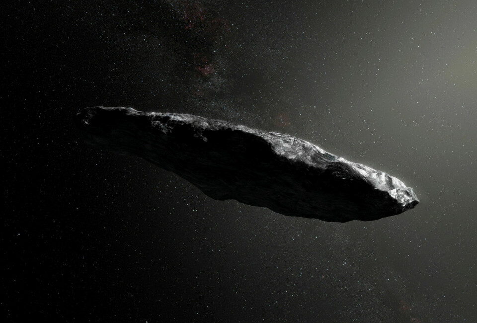 Romsigar: Omtrent slik tror man at kometen / romskipet 'Oumuamua så ut da den/det besøkte oss for et par år siden. Illustrasjon: European Southern Observatory/M. Kornmesser