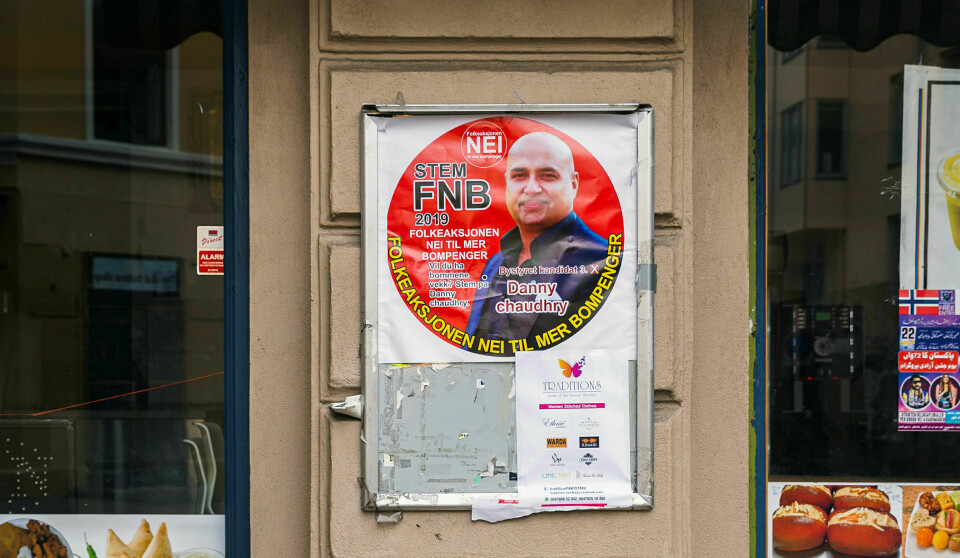 Valgkampplakater er sjeldent i Norge, men ett unntak dukker opp på Grønland i Oslo annethvert år: Danny Ghazanfar Chaudhry. Foto: Camilla Alexandra Lie