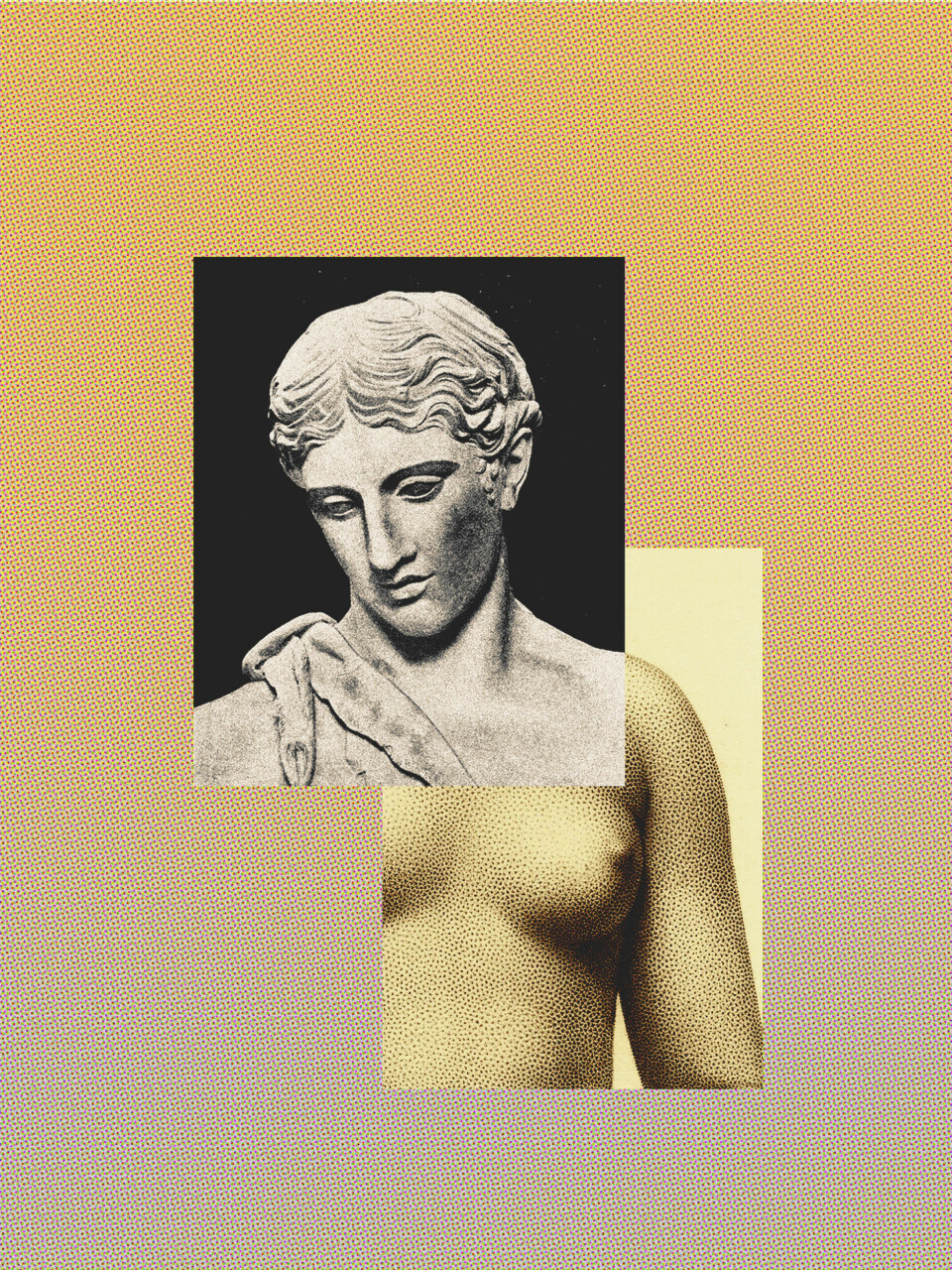 Del av collage til artikkelen «Keisere i nye klær». Illustrasjon: Stine Moldfjell, kildefoto (øverst til nederst): Internet Archive Book Images, Stock Montage / Getty Images