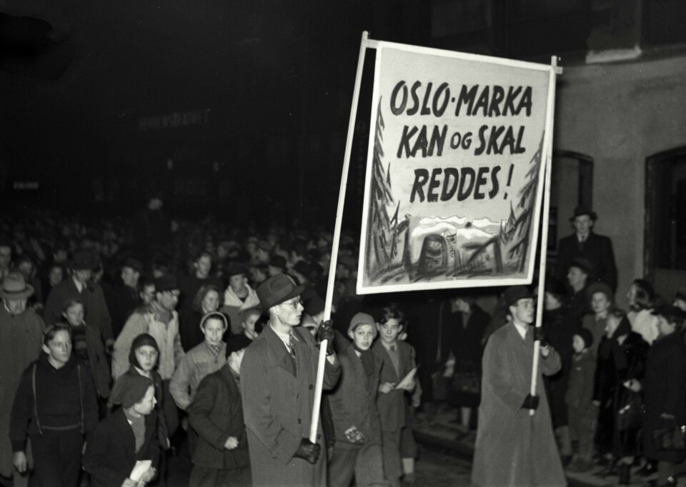 Markas vrede: I 1946 ble det som blir sagt å være tidenes største demonstrasjon i Oslo, arrangert. Kanskje så mange som 40 000 gikk i tog mot en kraftgate gjennom Nordmarka. s
